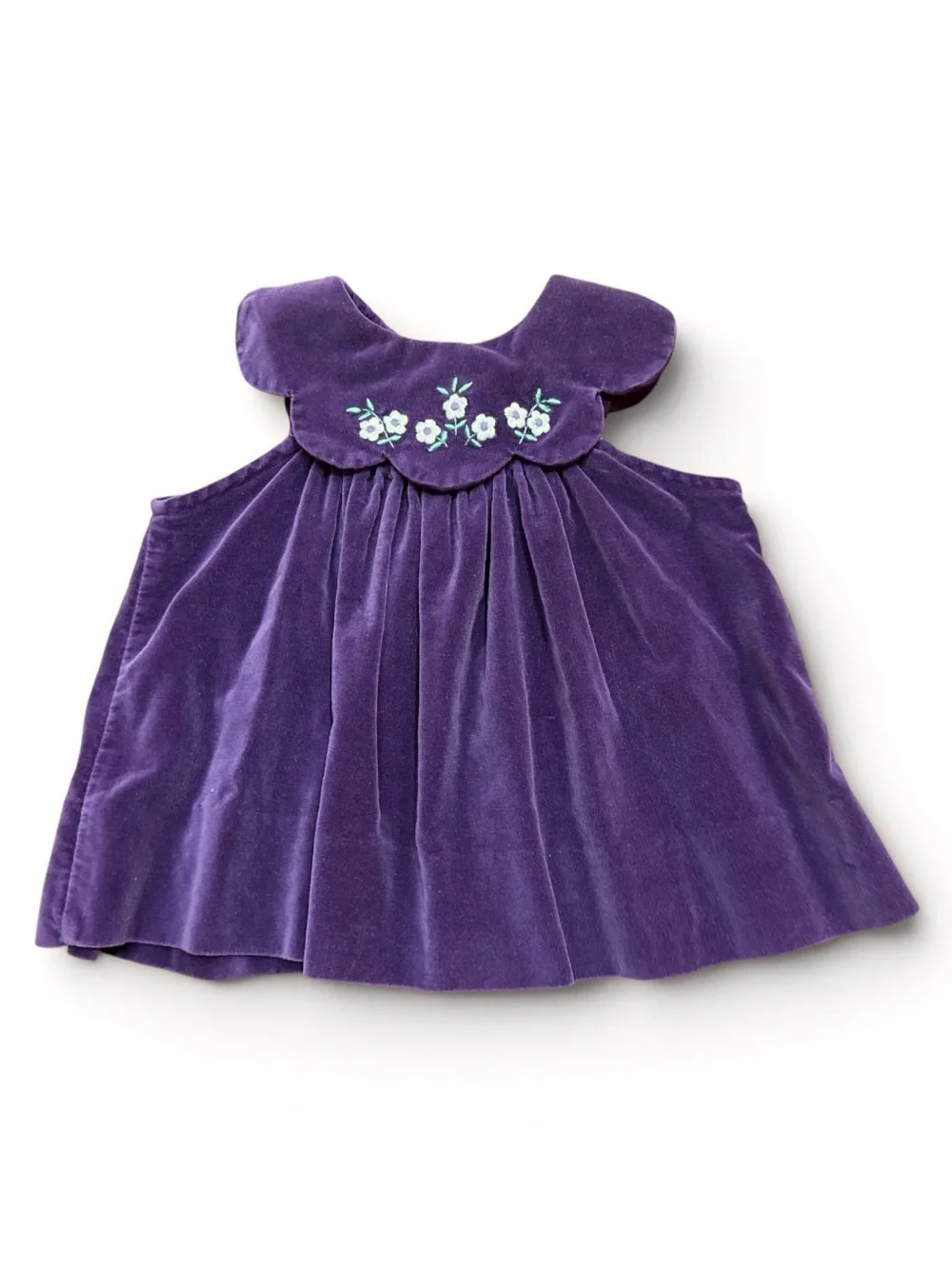 Vintage 90s Purple Velvet Floral Jumper Dress Baby Girl Size 12 Months